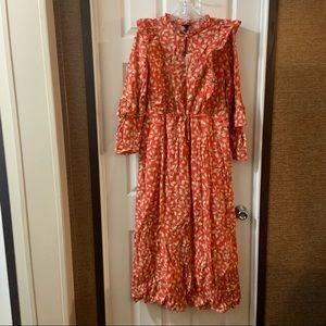 NWT Who What Wear Orange/Tan Prairie Midi Dress M